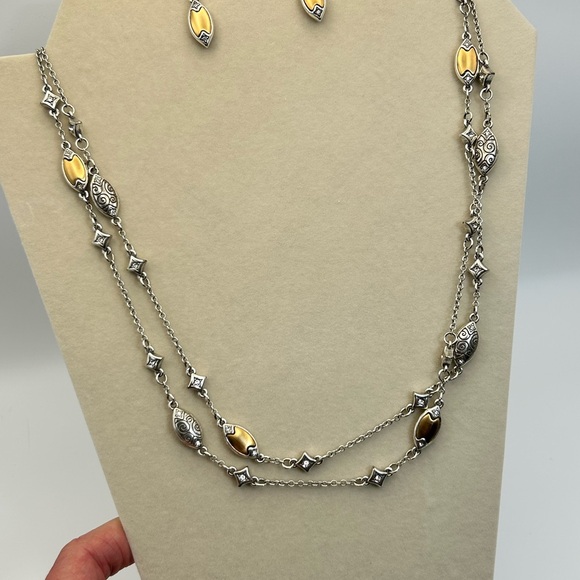 Brighton Wiltern Long Necklace & Earrings Set Two-tone 43" Gold Silver Plated - Picture 12 of 14